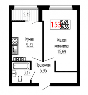 Однокомнатная №153