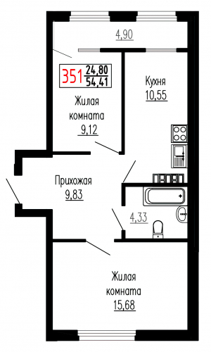 Двухкомнатная №351