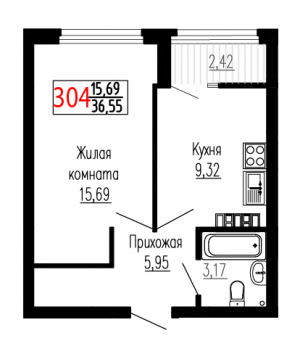 Однокомнатная №304