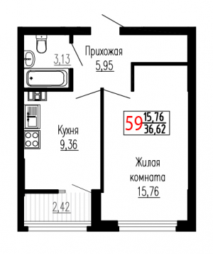Однокомнатная №59