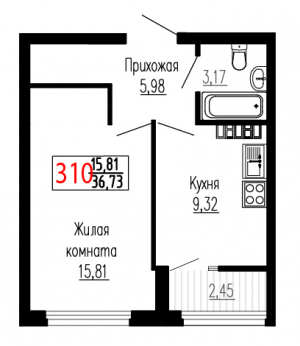 Однокомнатная №310