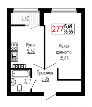 Однокомнатная №277
