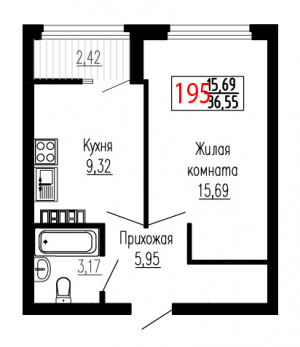 Однокомнатная №195