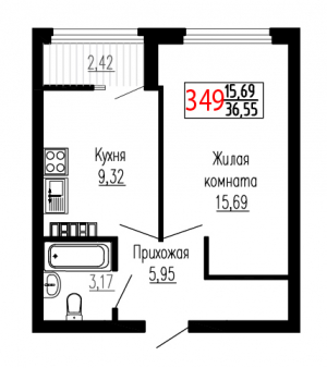 Однокомнатная №349