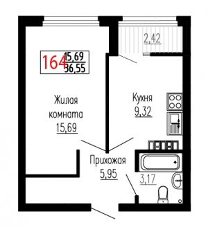 Однокомнатная №164