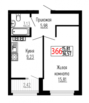 Однокомнатная №366