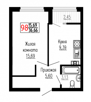 Однокомнатная №98