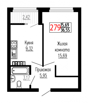 Однокомнатная №279