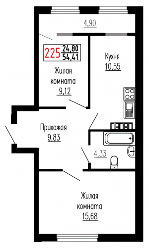 Двухкомнатная №225