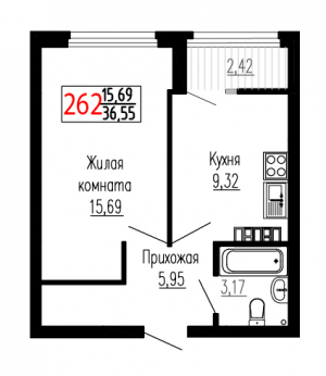 Однокомнатная №262