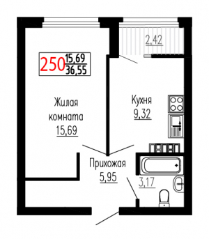 Однокомнатная №250